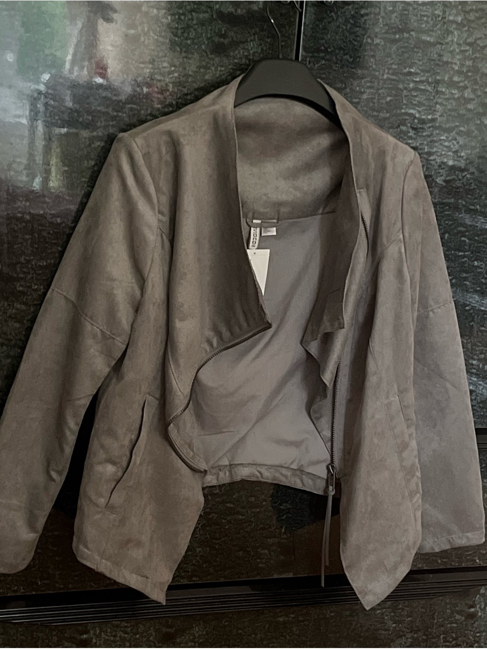 H&M Gray Faux Suede Asymmetrical Zip Jacket-Retro Boho Inspired - Picture 3 of 5